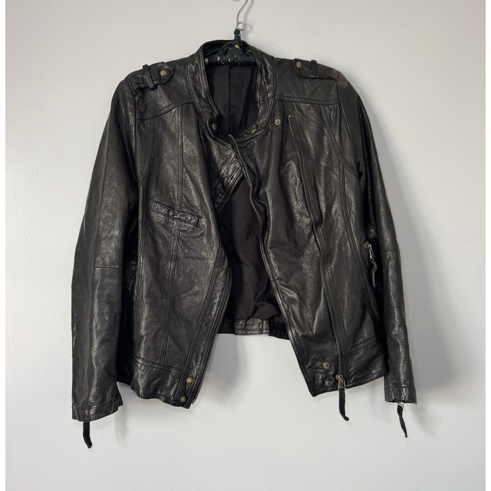 Vintage Black Italian Leather Jacket Asymmetrical Stud Detail Sz M Grunge Fall